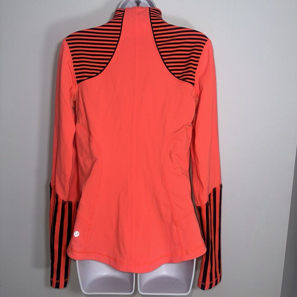 Lululemon Womens Size 8 Forme Jacket Flare Orange Classic Stripe Neon Zip - Picture 2 of 7